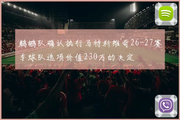 鹈鹕队确认执行马特科维奇26-27赛季球队选项价值230万的决定